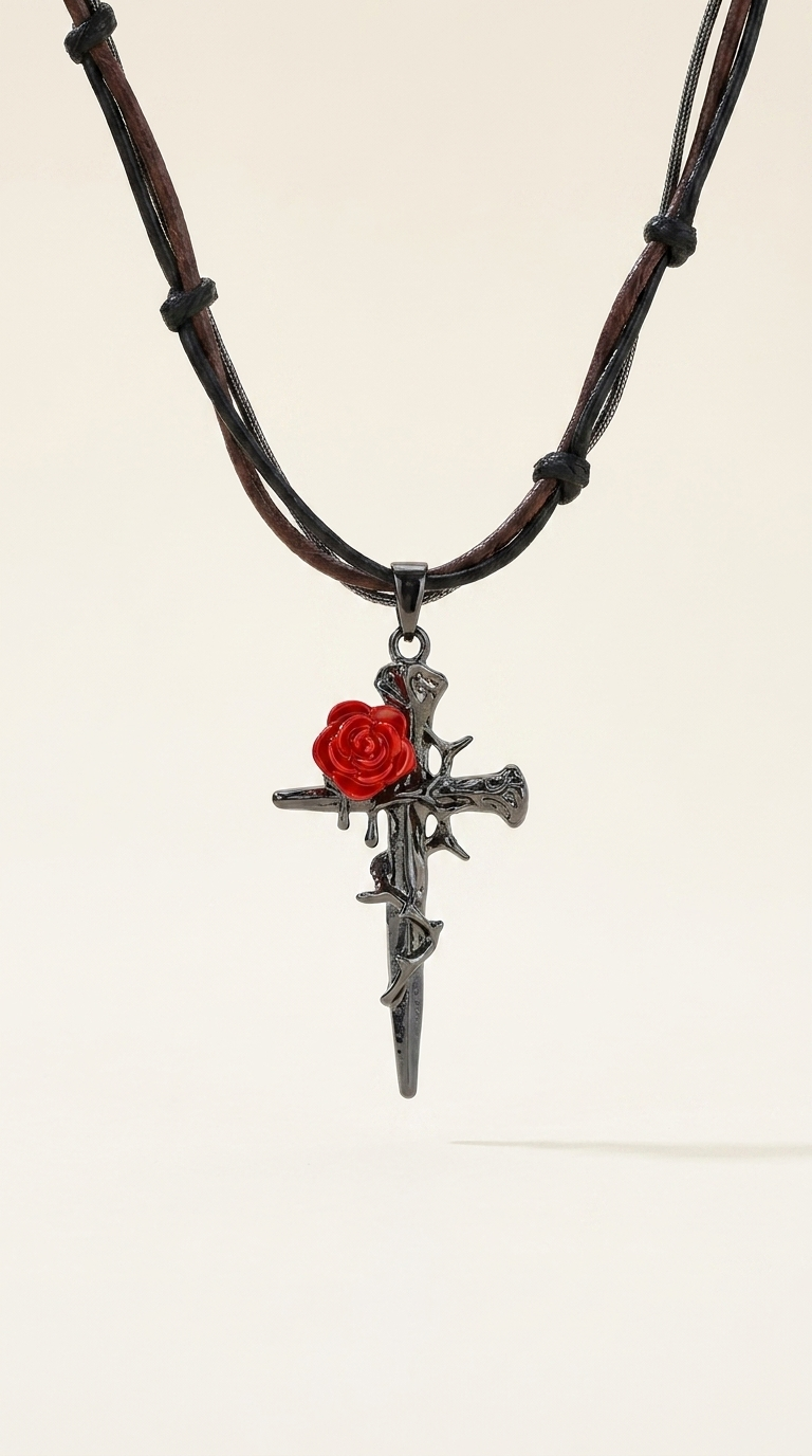 Thorn & Rose Cross Necklace
