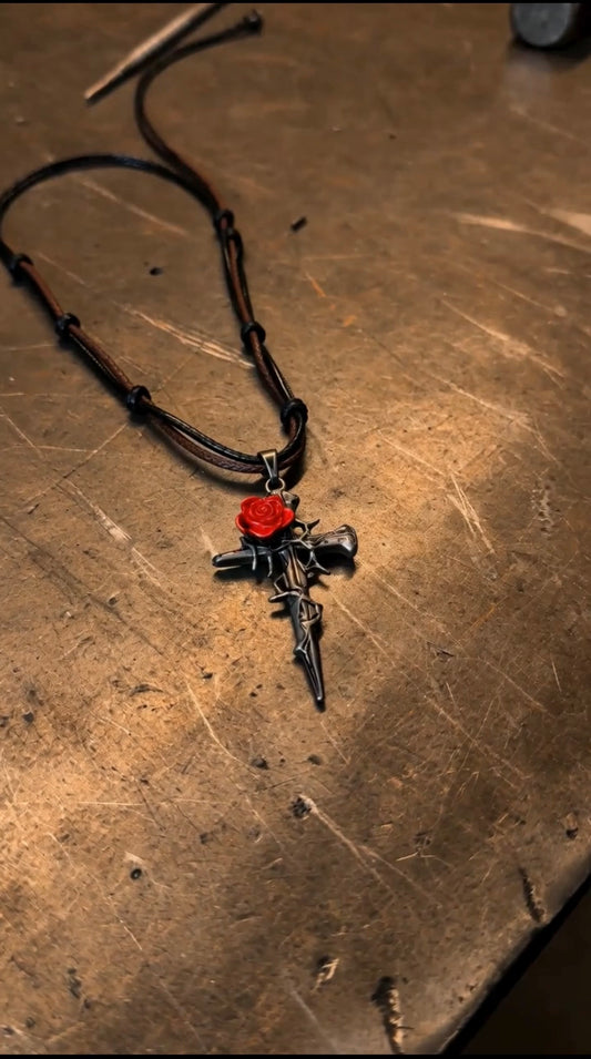 Thorn & Rose Cross Necklace