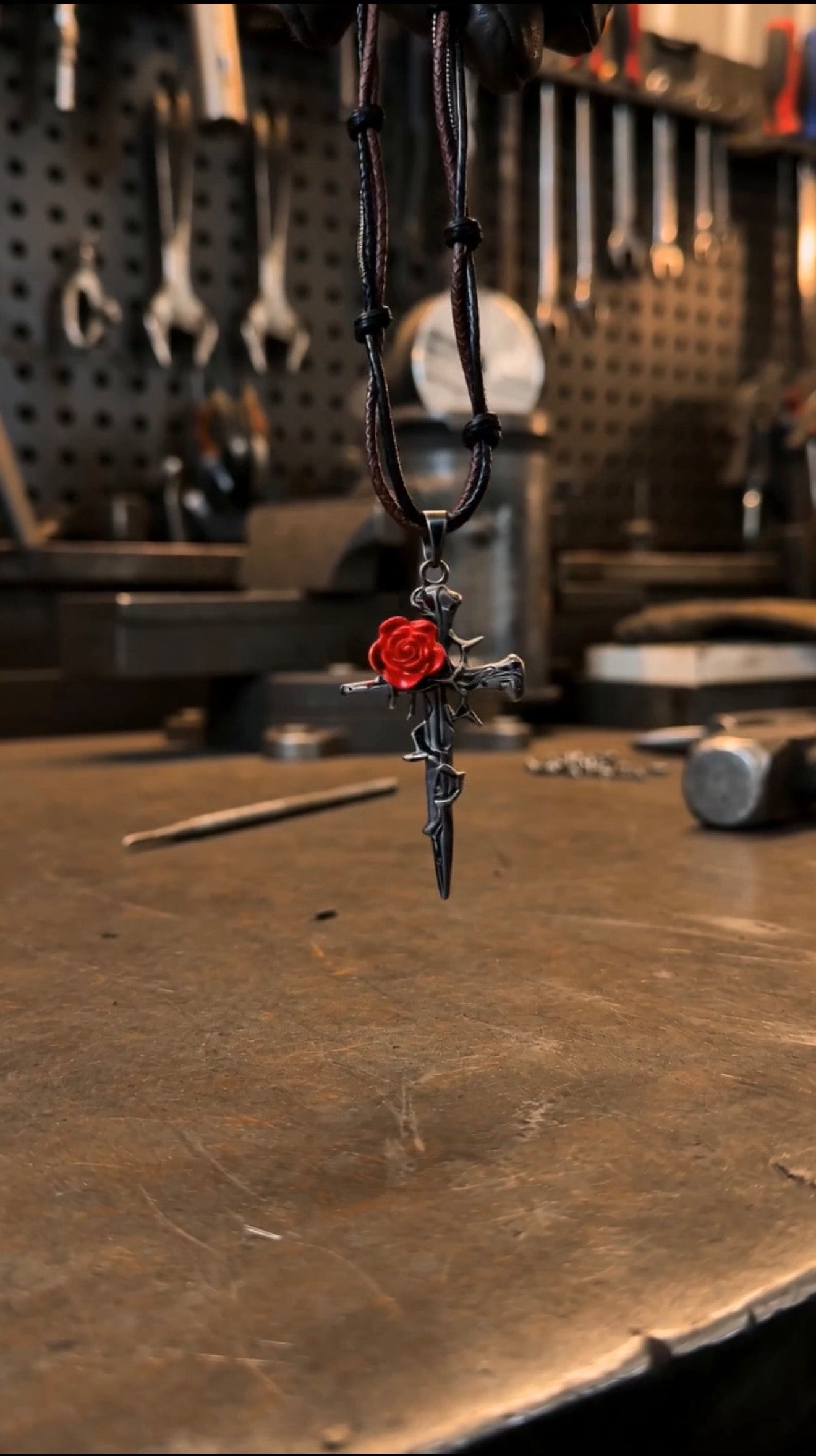 Thorn & Rose Cross Necklace